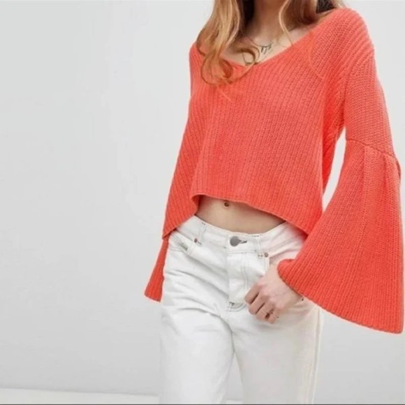 FREE PEOPLE Damsel Orange Bell Sleeve Fall Knit Sweater Size XS - Picture 3 of 10